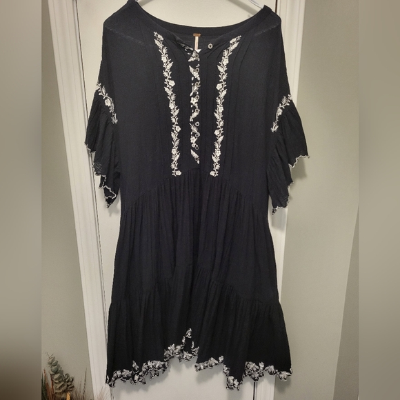 Free People Santiago Dress Boho Black & White Embroidered Size Large - Picture 11 of 16